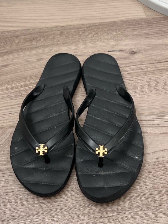 Tory Burch Shoes - Tory Burch Black Flip Flop Sandals with Gold Logo Accent